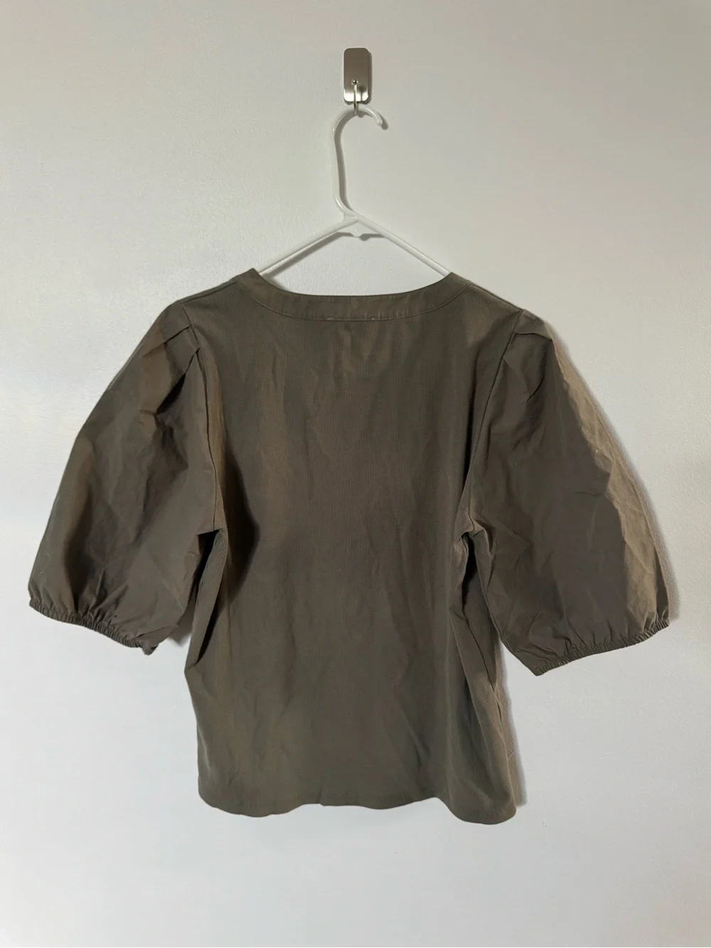 Madewell Olive Green Puff-Sleeve Henley Blouse, XL